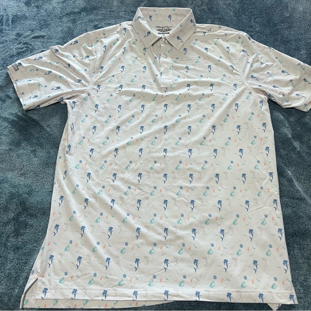 Straight Down Polo Mens Medium Mermaid Print Embroidered Mission Hills